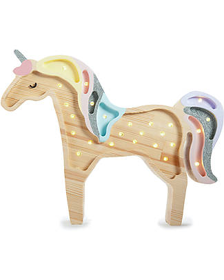 Little Lights Lampada LED con Regolatore di Luminosità - Unicorno - Arcobaleno - Fatto a Mano in Legno di Pino Lampade da Comodino