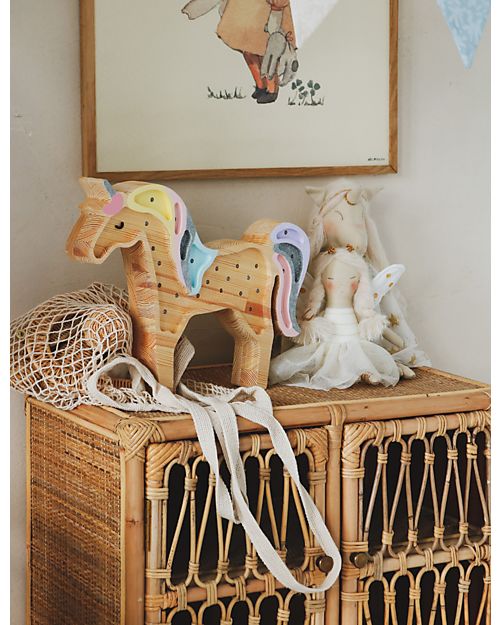 Little Lights Lampada LED con Regolatore di Luminosità - Unicorno - Arcobaleno - Fatto a Mano in Legno di Pino Lampade da Comodino