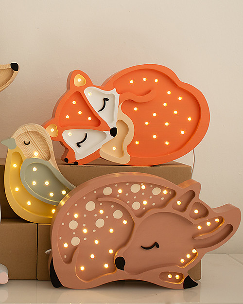 Little Lights Lampada LED con Regolatore di Luminosità - Volpe Arancione - Fatto a Mano in Legno di Pino Lampade da Comodino