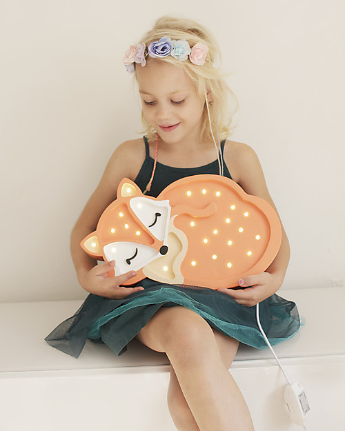 Little Lights Lampada LED con Regolatore di Luminosità - Volpe Arancione - Fatto a Mano in Legno di Pino Lampade da Comodino