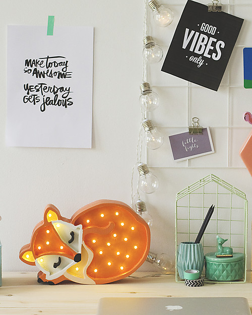 Little Lights Lampada LED con Regolatore di Luminosità - Volpe Arancione - Fatto a Mano in Legno di Pino Lampade da Comodino