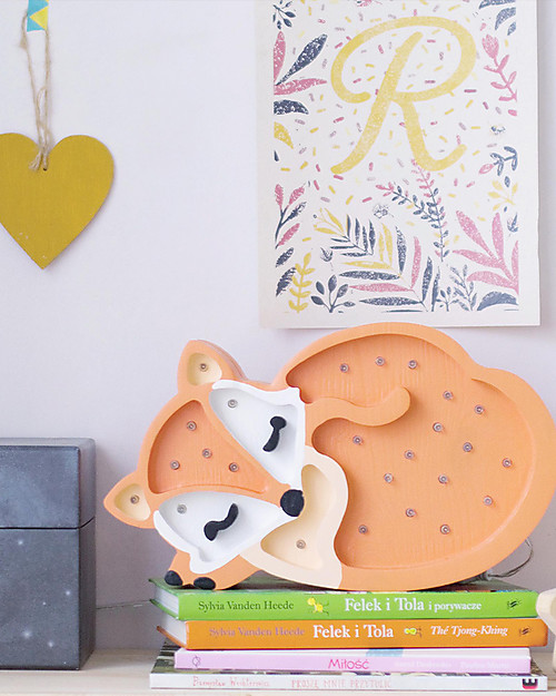 Little Lights Lampada LED con Regolatore di Luminosità - Volpe Arancione - Fatto a Mano in Legno di Pino Lampade da Comodino