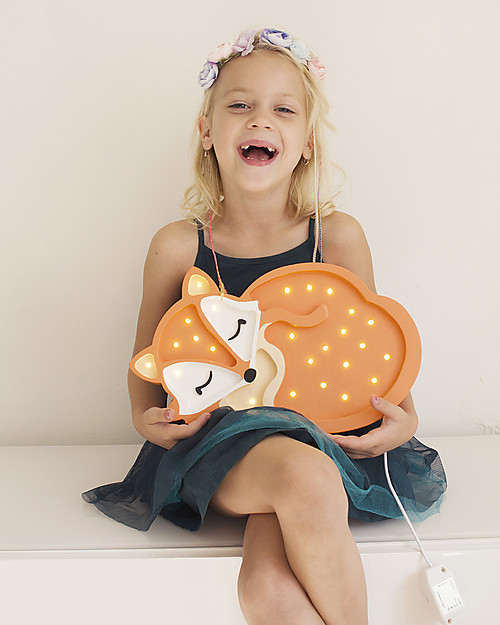 Little Lights Lampada LED con Regolatore di Luminosità - Volpe Arancione - Fatto a Mano in Legno di Pino Lampade da Comodino