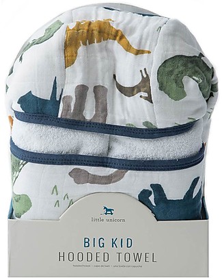 Little Unicorn Asciugamano Grande Dino Friends con Cappuccio - Spugna di mussola di cotone Accappatoi e Asciugamani