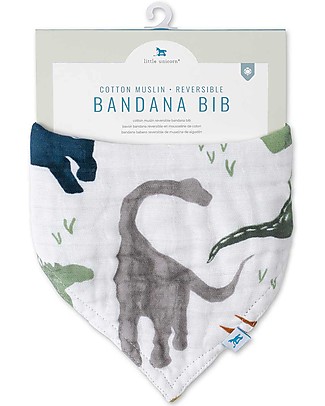 Little Unicorn Bavaglino Bandana Reversibile, Dino Friends - 3 strati di 100% Mussola di Cotone Bavagli Classici
