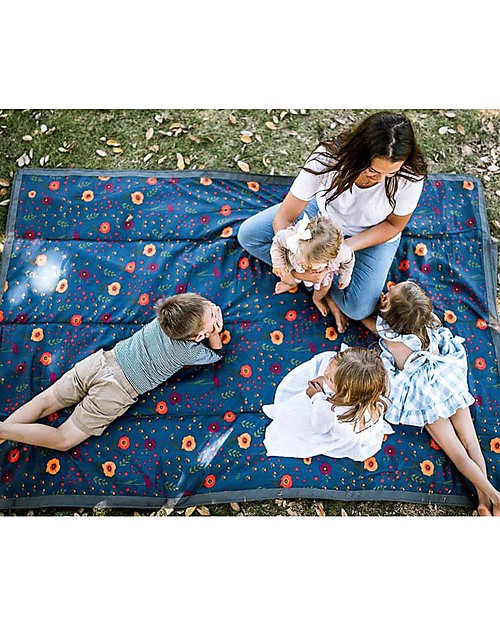 Little Unicorn Coperta Picnic Impermeabile XL 152 x 213 cm, Midnight Poppy - Facile chiusura a strappo e tracolla! Accessori Vari