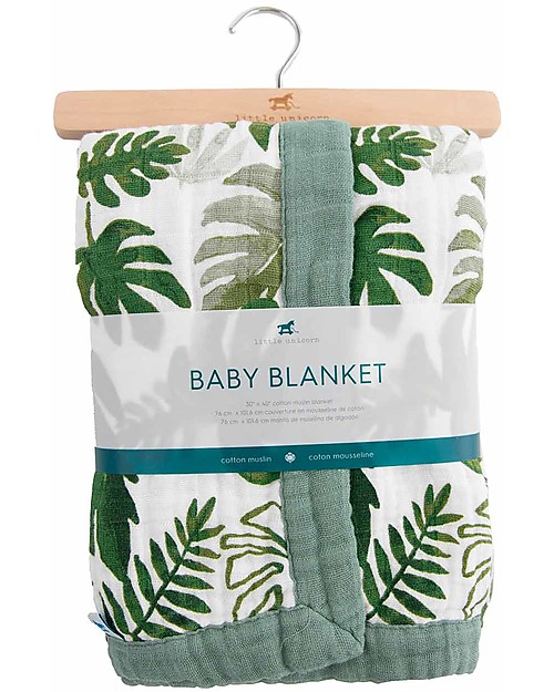 Little Unicorn Copertina Neonato 75 x 100 cm - Tropical Leaf - 100% Mussola di Cotone Swaddle di Mussola