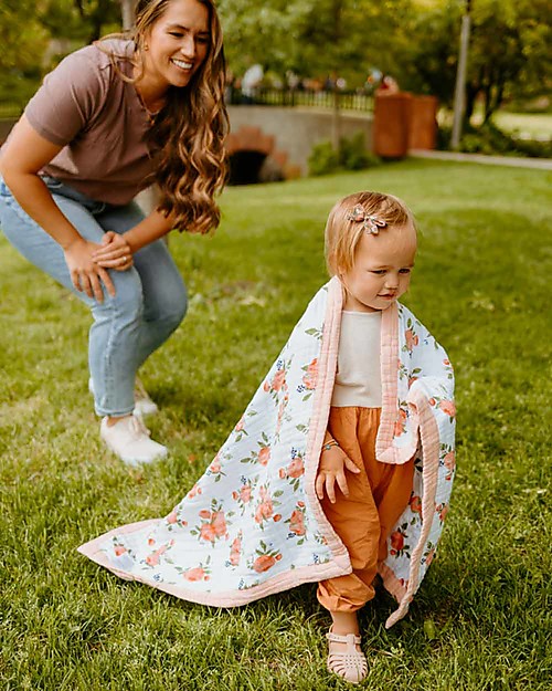 Little Unicorn Copertina Neonato 75 x 100 cm - Watercolor Roses - 100% Mussola di Cotone Swaddle di Mussola