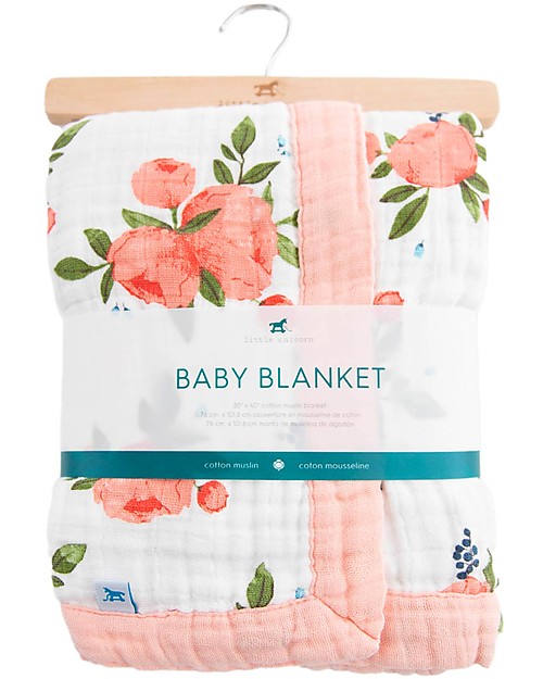 Little Unicorn Copertina Neonato 75 x 100 cm - Watercolor Roses - 100% Mussola di Cotone Swaddle di Mussola