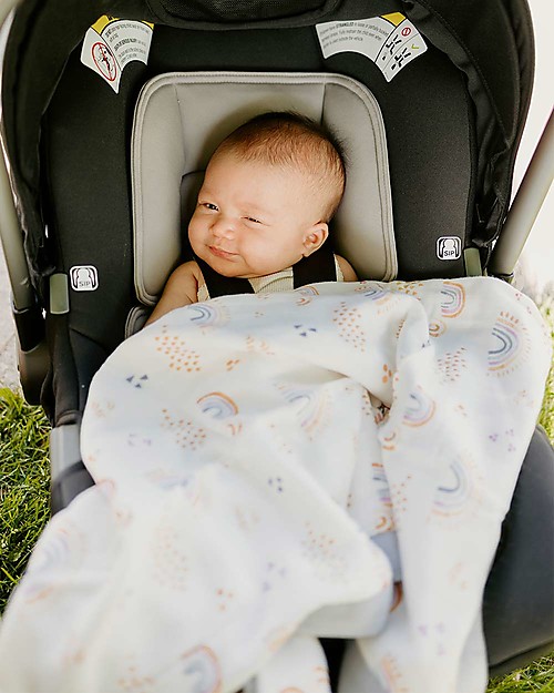 Little Unicorn Copertina Neonato Deluxe 75 x 100 cm - Rainbows & Raindrops - 100% Mussola di Bambù Swaddle di Mussola