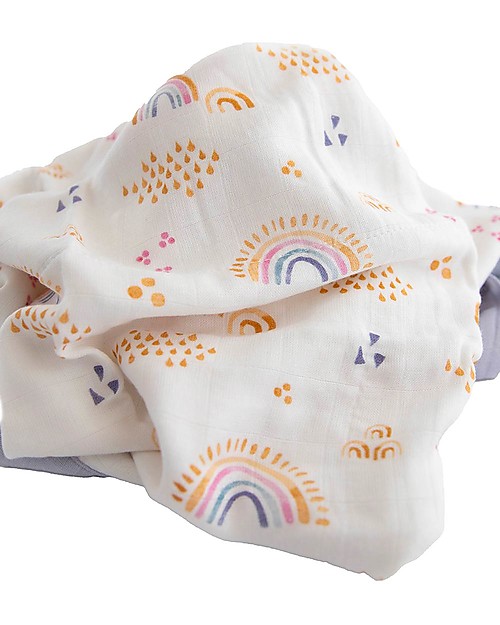 Little Unicorn Copertina Neonato Deluxe 75 x 100 cm - Rainbows & Raindrops - 100% Mussola di Bambù Swaddle di Mussola