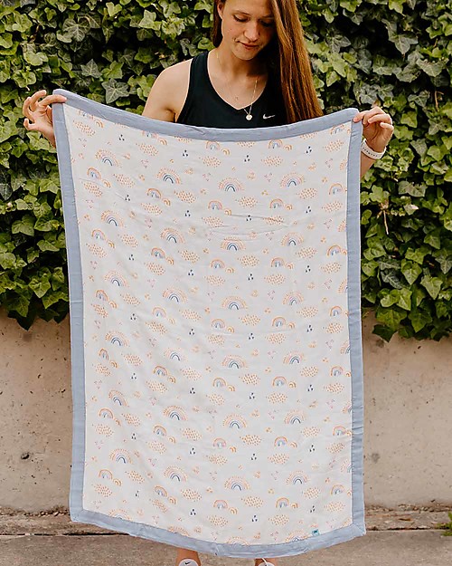 Little Unicorn Copertina Neonato Deluxe 75 x 100 cm - Rainbows & Raindrops - 100% Mussola di Bambù Swaddle di Mussola