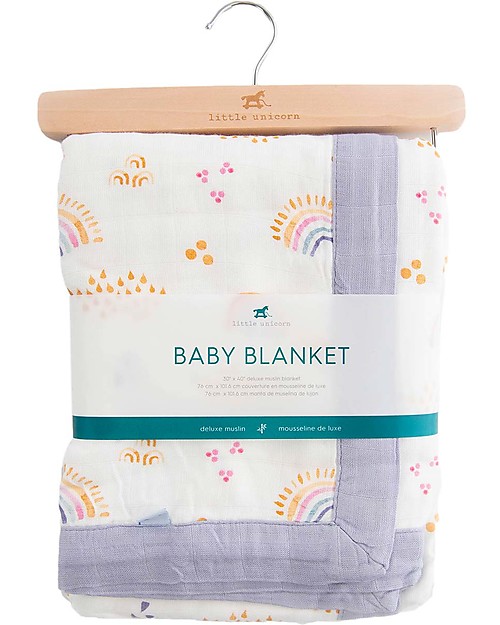 Little Unicorn Copertina Neonato Deluxe 75 x 100 cm - Rainbows & Raindrops - 100% Mussola di Bambù Swaddle di Mussola