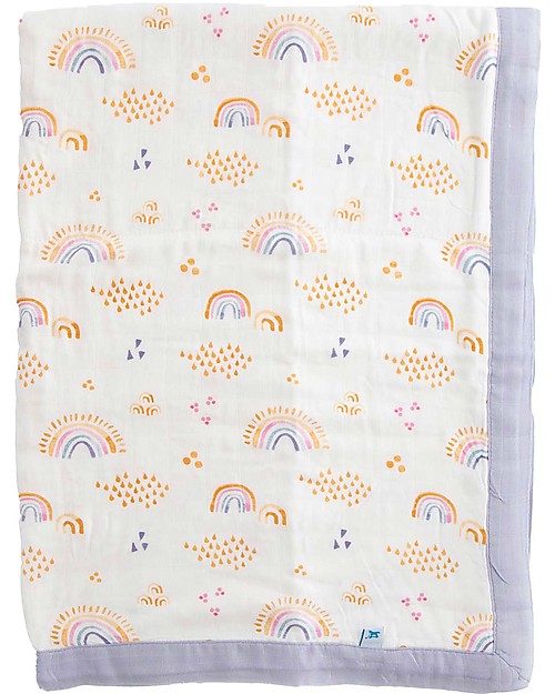 Little Unicorn Copertina Neonato Deluxe 75 x 100 cm - Rainbows & Raindrops - 100% Mussola di Bambù Swaddle di Mussola