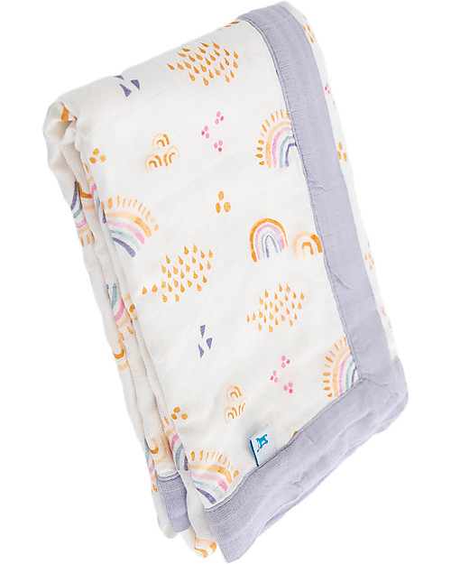 Little Unicorn Copertina Neonato Deluxe 75 x 100 cm - Rainbows & Raindrops - 100% Mussola di Bambù Swaddle di Mussola