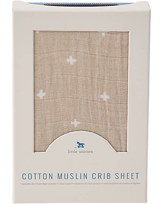 Little Unicorn Lenzuola per Culla - Taupe Cross - 100% Mussola di Cotone Lenzuola