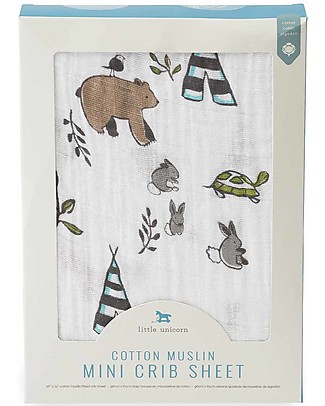 Little Unicorn Lenzuolo per Culla - Amici della Foresta - 100% Mussola di Cotone Lenzuola e Federe