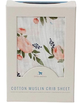 Little Unicorn Lenzuolo per Culla - Watercolor Roses - 100% Mussola di Cotone Biancheria Culla