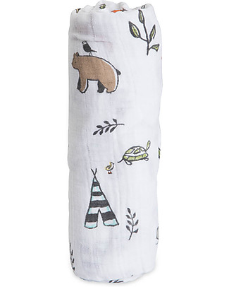 Little Unicorn Maxi Coperta Swaddle Milleusi 120 x 120 cm, Forest Friends - 100% Mussola di Cotone Copertine Swaddles