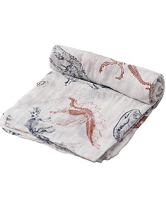 Little Unicorn Maxi Coperta Swaddle Milleusi 120 x 120 cm, Paleontogic - 100% Mussola di Cotone Copertine Swaddles