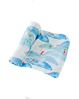 Little Unicorn Maxi Coperta Swaddle Milleusi 120 x 120 cm, Surf - 100% Mussola di Cotone Copertine Swaddles