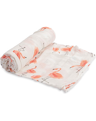 Little Unicorn Maxi Coperta Swaddle Milleusi Deluxe 120 x 120 cm, Fenicotteri Rosa - 100% mussola di bambù Copertine Swaddles