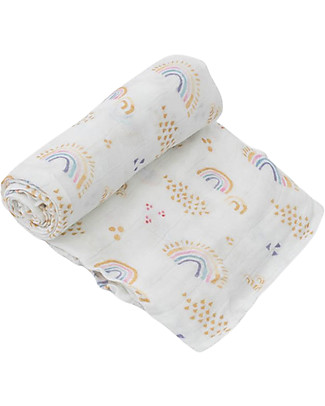 Little Unicorn Maxi Coperta Swaddle Milleusi Deluxe 120 x 120 cm -Rainbows & Raindrops - 100% Mussola di Bambù - Coperte