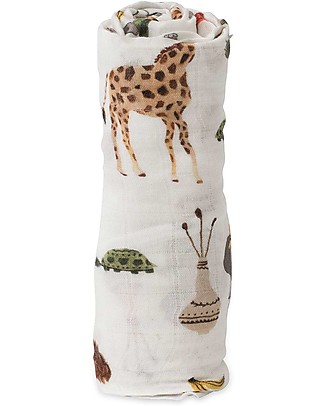 Little Unicorn Maxi Coperta Swaddle Milleusi Deluxe 120 x 120 cm, Safari Social - 100% mussola di bambù Copertine Swaddles