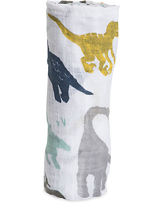 Little Unicorn Maxi Coperta Swaddle Milleusi Dino Friends 120 x 120 cm - 100% Mussola di Cotone Copertine Swaddles