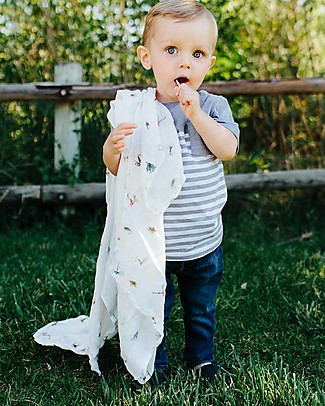 Little Unicorn Mussola Milleusi - 100 % bambù - 120 x 120 cm - Gone Fishing Swaddle di Mussola