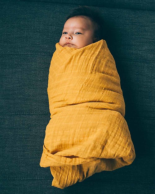 Little Unicorn Mussola Milleusi - 100% mussola di cotone - 120x120 cm - Mostarda Swaddle di Mussola
