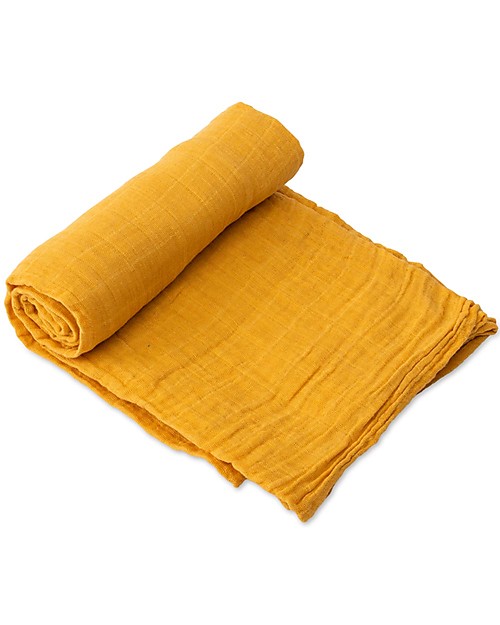 Little Unicorn Mussola Milleusi - 100% mussola di cotone - 120x120 cm - Mostarda Swaddle di Mussola