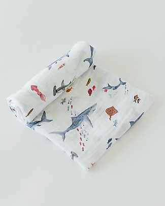 Little Unicorn Mussola Milleusi - 100% mussola di cotone - 120x120 cm - Squalo Swaddle di Mussola