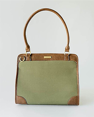 Little Unicorn OUTLET - Borsa Cambio in Ecopelle Petite Manifest, Verde Oliva - Con materassino e ganci per passeggino - Pezzo di Showroom Borse Cambio e Accessori