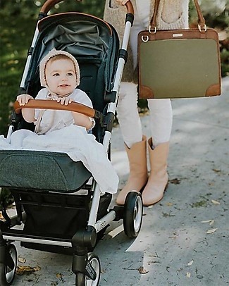 Little Unicorn OUTLET - Borsa Cambio in Ecopelle Petite Manifest, Verde Oliva - Con materassino e ganci per passeggino - Pezzo di Showroom Borse Cambio e Accessori