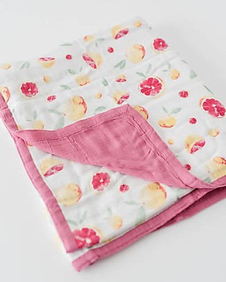 Little Unicorn OUTLET Maxi Coperta Swaddle Milleusi Deluxe 120 x 120 cm, Agrumi - 100% mussola di bambù - Pezzo di Showroom Copertine Swaddles