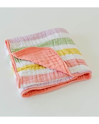 Little Unicorn OUTLET Trapunta Baby 120 x 120 cm, Righe Pastello - 4 strati di mussola di cotone 100% - Pezzo di Showroom Coperte