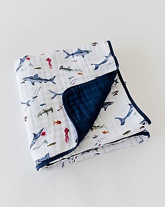 Little Unicorn OUTLET Trapunta Baby 120 x 120 cm, Squalo - 4 strati di mussola di cotone 100% - Pezzo di Showroom Coperte