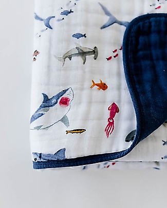Little Unicorn OUTLET Trapunta Baby 120 x 120 cm, Squalo - 4 strati di mussola di cotone 100% - Pezzo di Showroom Coperte