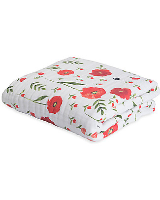 Little Unicorn OUTLET Trapunta Baby 120 x 120 cm, Summer Poppy - 4 strati di mussola di cotone 100% - Pezzo di Showroom Coperte