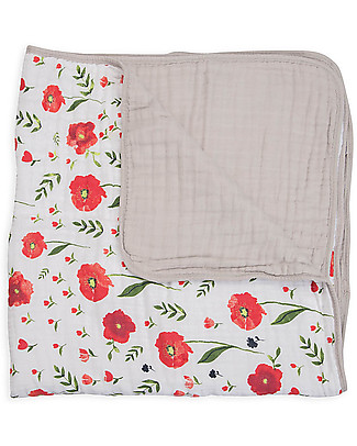 Little Unicorn OUTLET Trapunta Baby 120 x 120 cm, Summer Poppy - 4 strati di mussola di cotone 100% - Pezzo di Showroom Coperte
