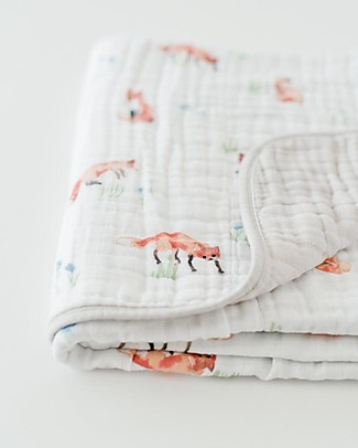 Little Unicorn OUTLET Trapunta Baby 120 x 120 cm, Volpe - 4 strati di mussola di cotone 100% - Pezzo di Showroom Coperte