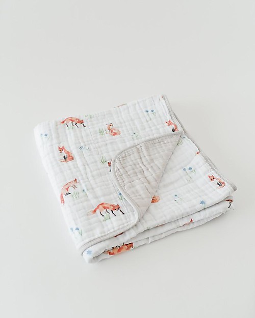 Little Unicorn OUTLET Trapunta Baby 120 x 120 cm, Volpe - 4 strati di mussola di cotone 100% - Pezzo di Showroom Swaddle di Mussola