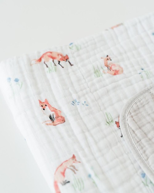 Little Unicorn OUTLET Trapunta Baby 120 x 120 cm, Volpe - 4 strati di mussola di cotone 100% - Pezzo di Showroom Swaddle di Mussola