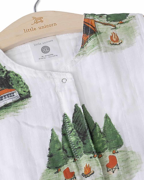 Little Unicorn Sacco Nanna Estivo, Happy Camper - Doppio strato di 100% mussola di cotone Sacchi Nanna