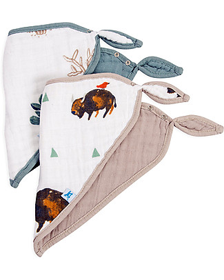 Little Unicorn Set 2 Bavaglini Bandana, Bisonti - 3 strati di 100% Mussola di Cotone Bavagli a Bandana