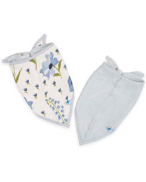 Little Unicorn Set 2 Bavaglini Bandana Deluxe, Blue Windflower - 3 strati di 100% Mussola di Bambù Bavagli a Bandana