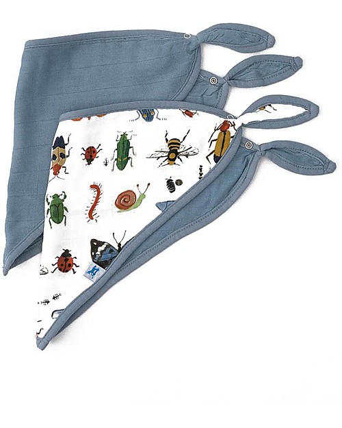 Little Unicorn Set 2 Bavaglini Bandana Deluxe, Bugs - 3 strati di 100% Mussola di Bambù Bavagli a Bandana