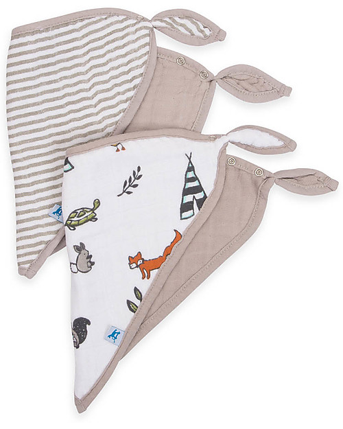 Little Unicorn Set 2 Bavaglini Bandana, Forest Friends - 3 strati di 100% Mussola di Cotone Bavagli a Bandana