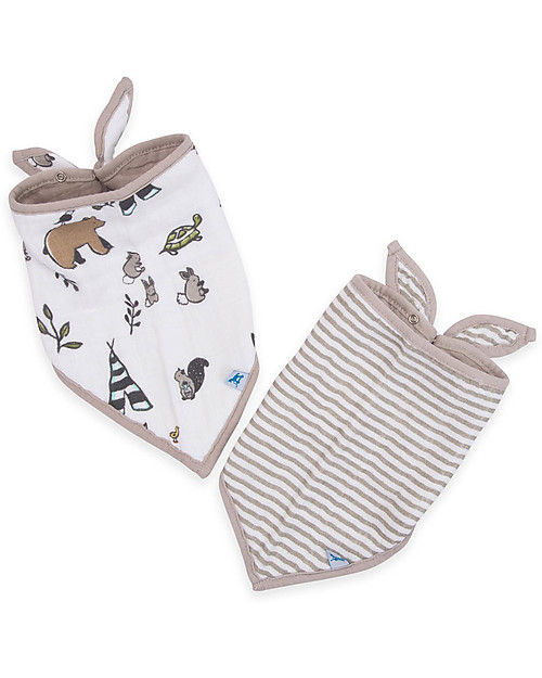 Little Unicorn Set 2 Bavaglini Bandana, Forest Friends - 3 strati di 100% Mussola di Cotone Bavagli a Bandana
